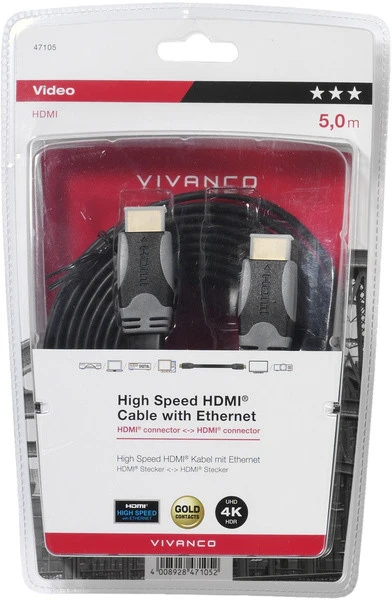 HDMI Laidas - Vivanco HDMI–HDMI 5 m Plokščias Laidas 47105
