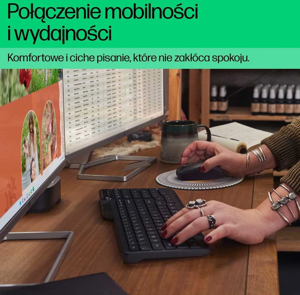 Hewlett Packard (HP) HP 475 Wireless Silent Klaviatūra - dviejų režimų, atsparus išsiliejimui, dezinfekuojamas, programuojamas - Juodas - US ENG