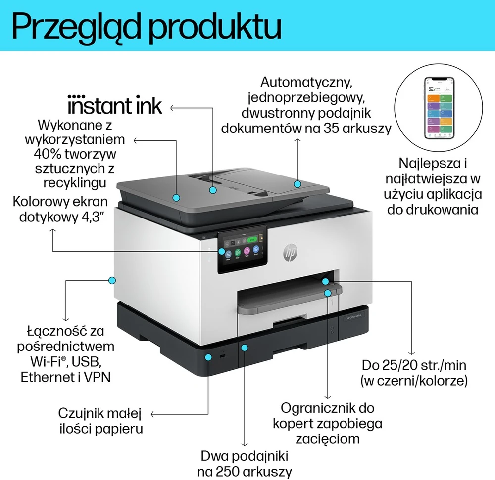 Hewlett Packard (HP) HP OfficeJet Pro 9132e belaidis daugiafunkcis spalvotas spausdintuvas, Instant Ink; dvipusis spausdinimas