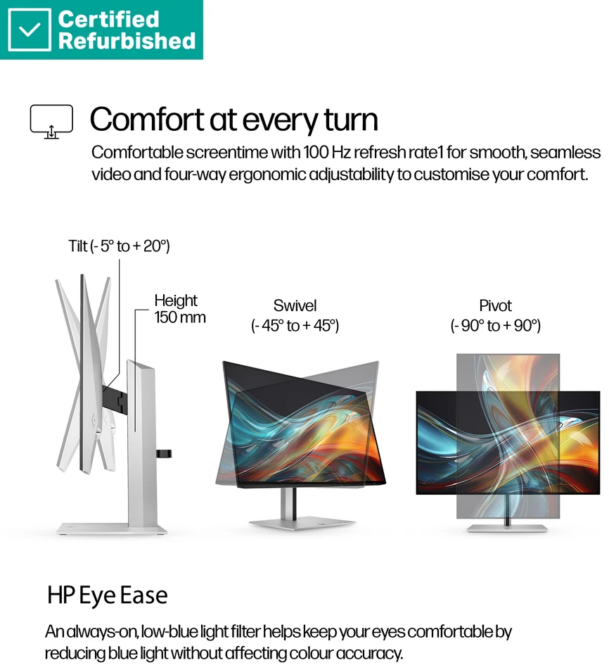 Hewlett Packard (HP) Monitorius - HP 724pf 23,8″ FHD 100 Hz Atnaujintas, Juoda/Sidabrinė