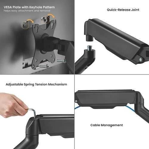 Hismart 17“-32“ monitoriaus spyruoklinis laikiklis, juodas