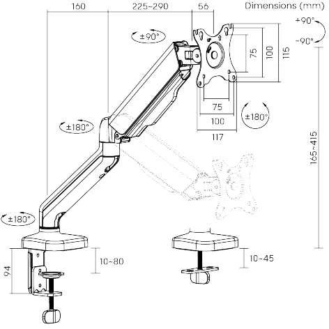 Hismart 17“-32“ monitoriaus spyruoklinis laikiklis, juodas