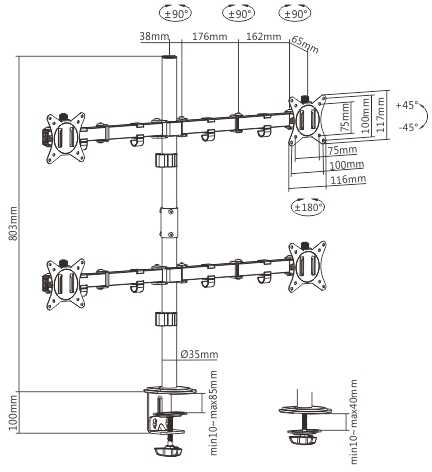 Hismart Keturių 17”-32” monitorių laikiklis