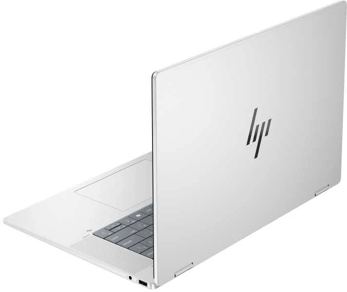 HP OmniBook X Flip 16, sidabrinis korpusas iš nugaros