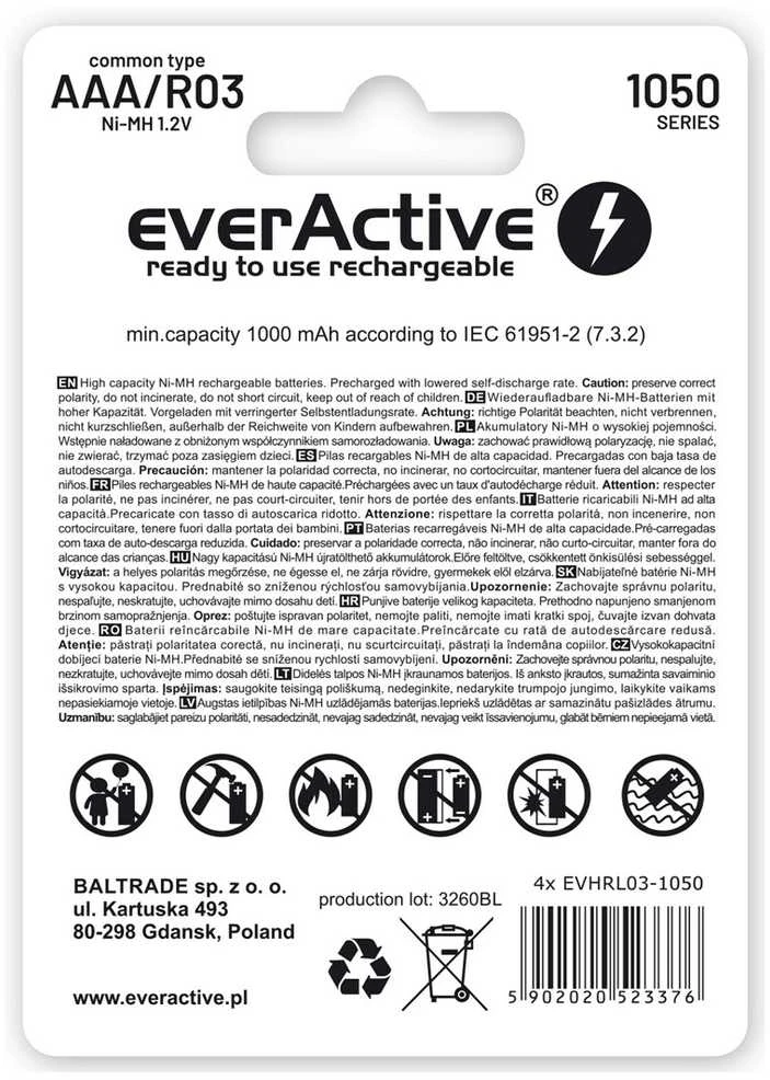 Įkraunamos baterijos everActive Ni-MH R03 AAA 550 mAh Infinity Line