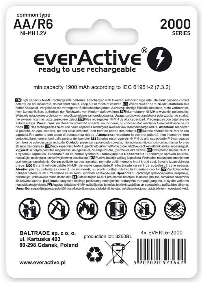 Baterija - „everActive Ni-MH R6 AA“ 2000 mAh „Sidabrinis Line 1.2V“