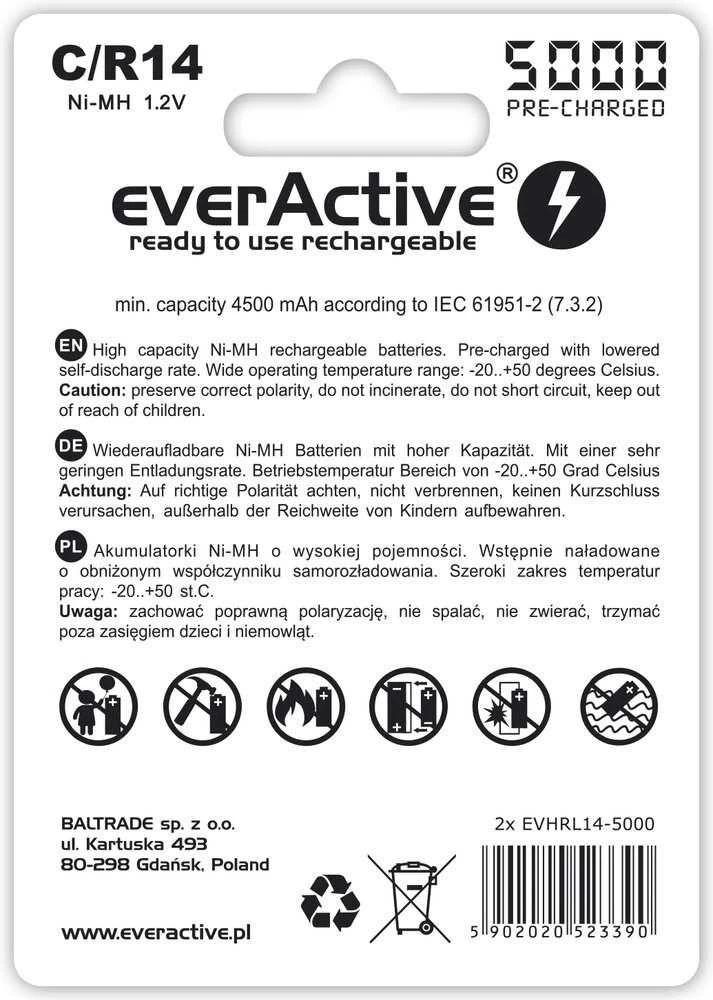Įkraunamos baterijos everActive Ni-MH R14 C 5000 mAh Professional Line