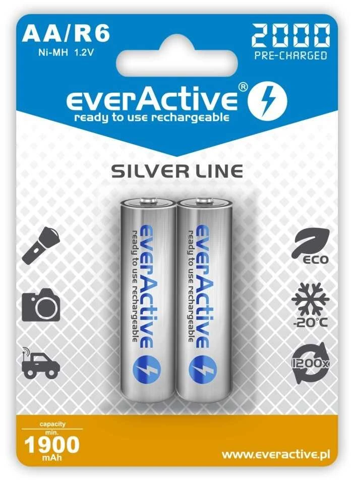 EverActive AA 2000 mAh baterijos pakuotėje