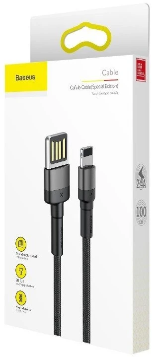 Baseus Cafule dvipusis USB Lightning kabelis 2.4A 1m - Pilkas / Juodas