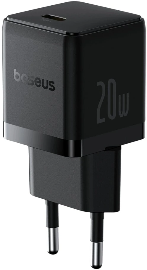 Baseus Sieninis įkroviklis Palm 20W USB-C QC3.0 PD3.0 su USB-C kabeliu 1m, juodas