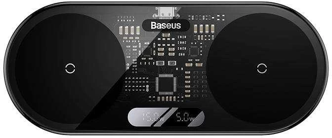 Dual Qi belaidis įkroviklis Baseus Digital LED Ekranas 20W