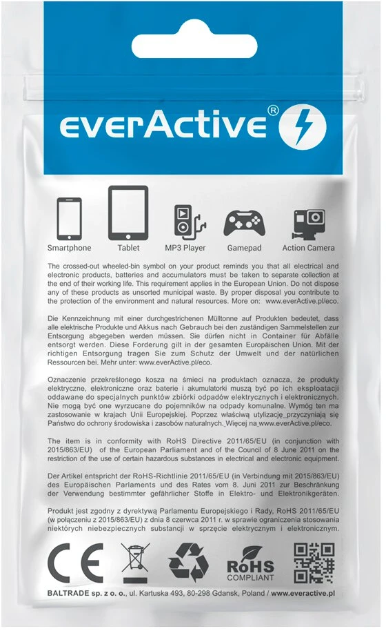 Įkroviklis - everActive 20 W 1xUSB 1xUSB-C QC3.0 PD GaN Kompaktiškas Baltas
