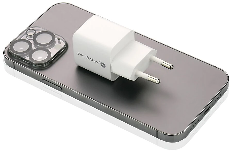 Įkroviklis - everActive 20 W 1xUSB 1xUSB-C QC3.0 PD GaN Kompaktiškas Baltas