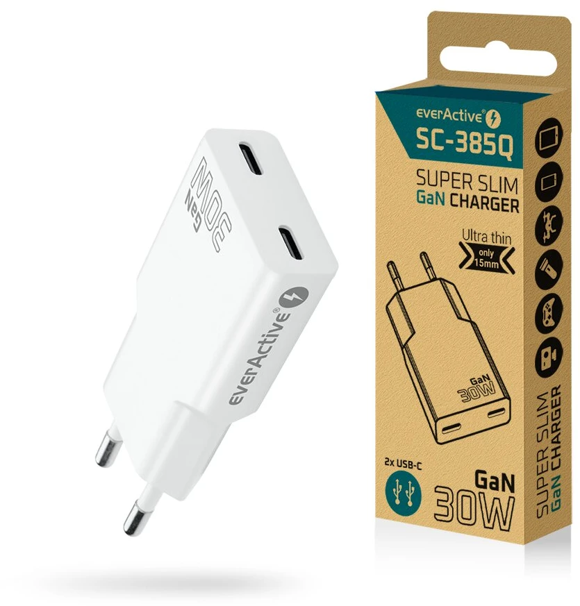 „everactive“ įkroviklis 2 x USB-C greito įkrovimo 4+ 30W SUPER SLIM baltas