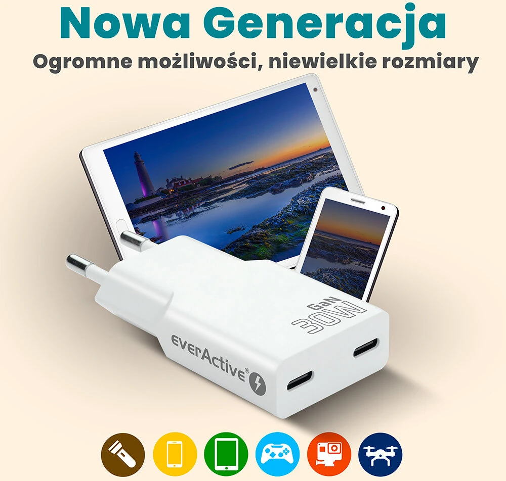 „everactive“ įkroviklis 2 x USB-C greito įkrovimo 4+ 30W SUPER SLIM baltas