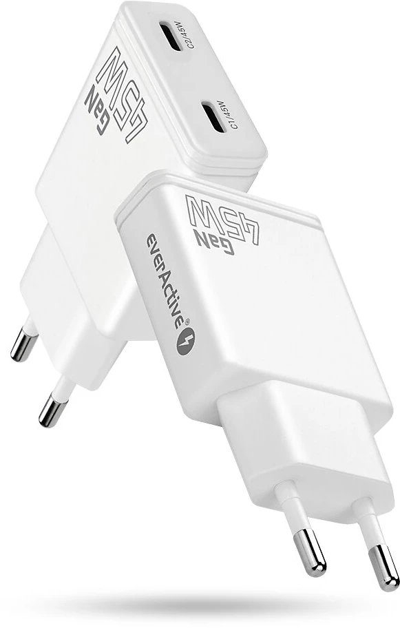 Įkroviklis - everActive 45W 2xUSB-C GaN Greitas Įkroviklis, Balta