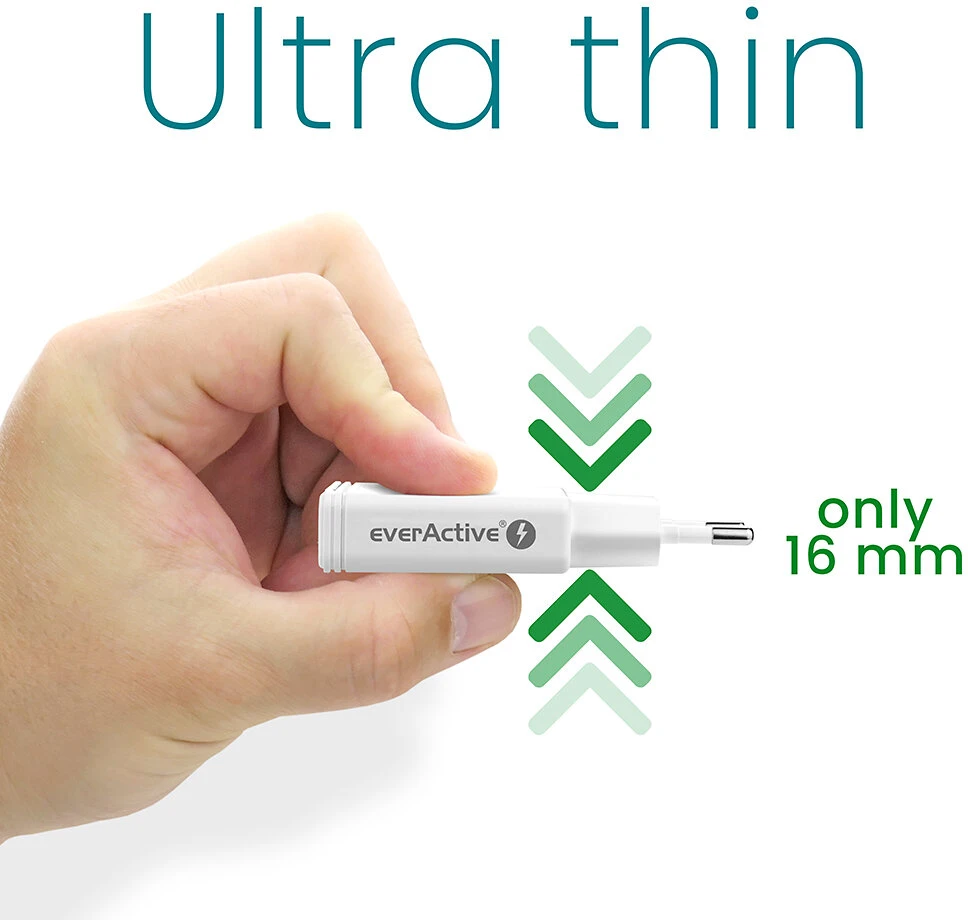 Įkroviklis - everActive 45W 2xUSB-C GaN Greitas Įkroviklis, Balta