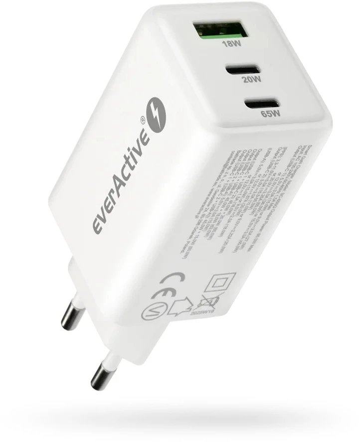 „everactive“ įkroviklis GaN 1 x USB, 2 x USB-C greito įkrovimo 4+ 65 W baltas
