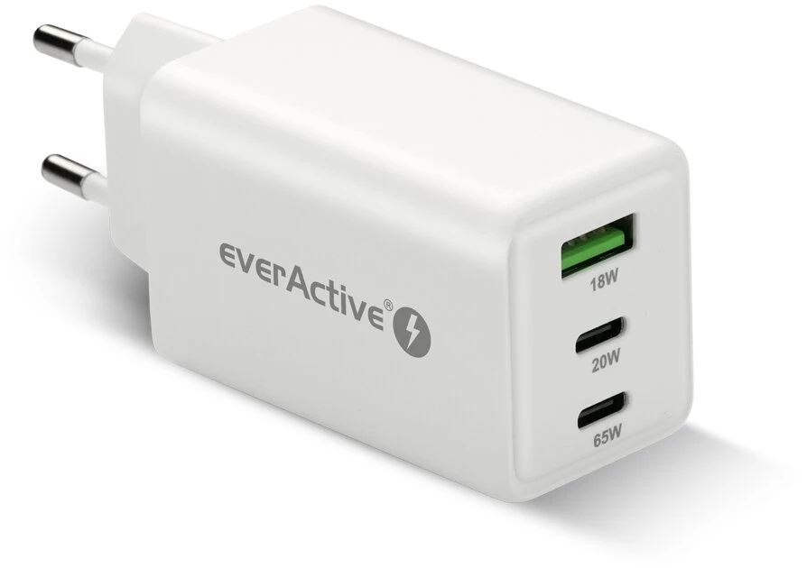 „everactive“ įkroviklis GaN 1 x USB, 2 x USB-C greito įkrovimo 4+ 65 W baltas