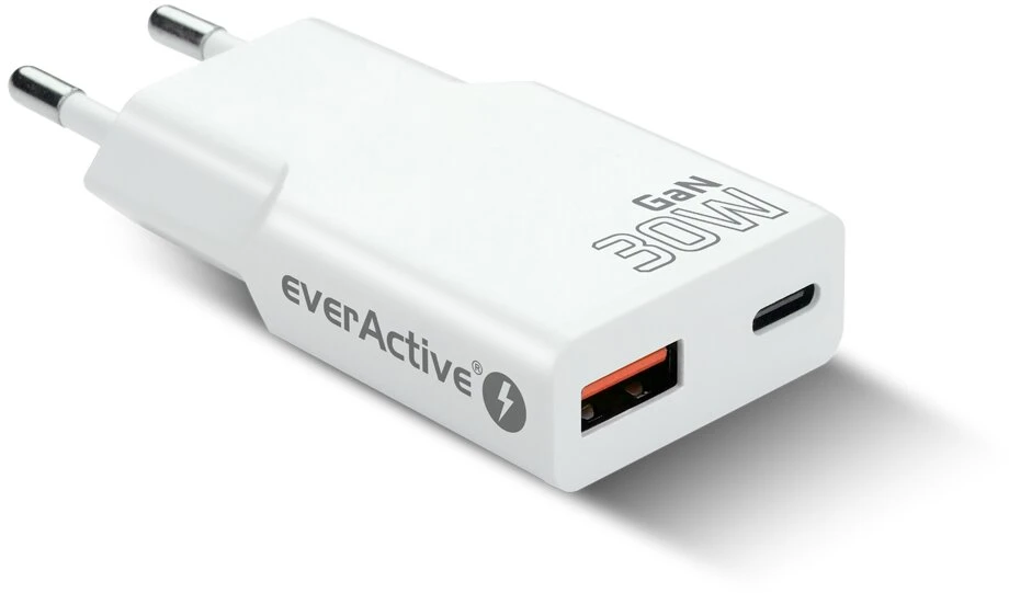 „everactive“ įkroviklis: 1 x USB, 1 x USB-C greito įkrovimo 3.0 30 W itin plonas baltas