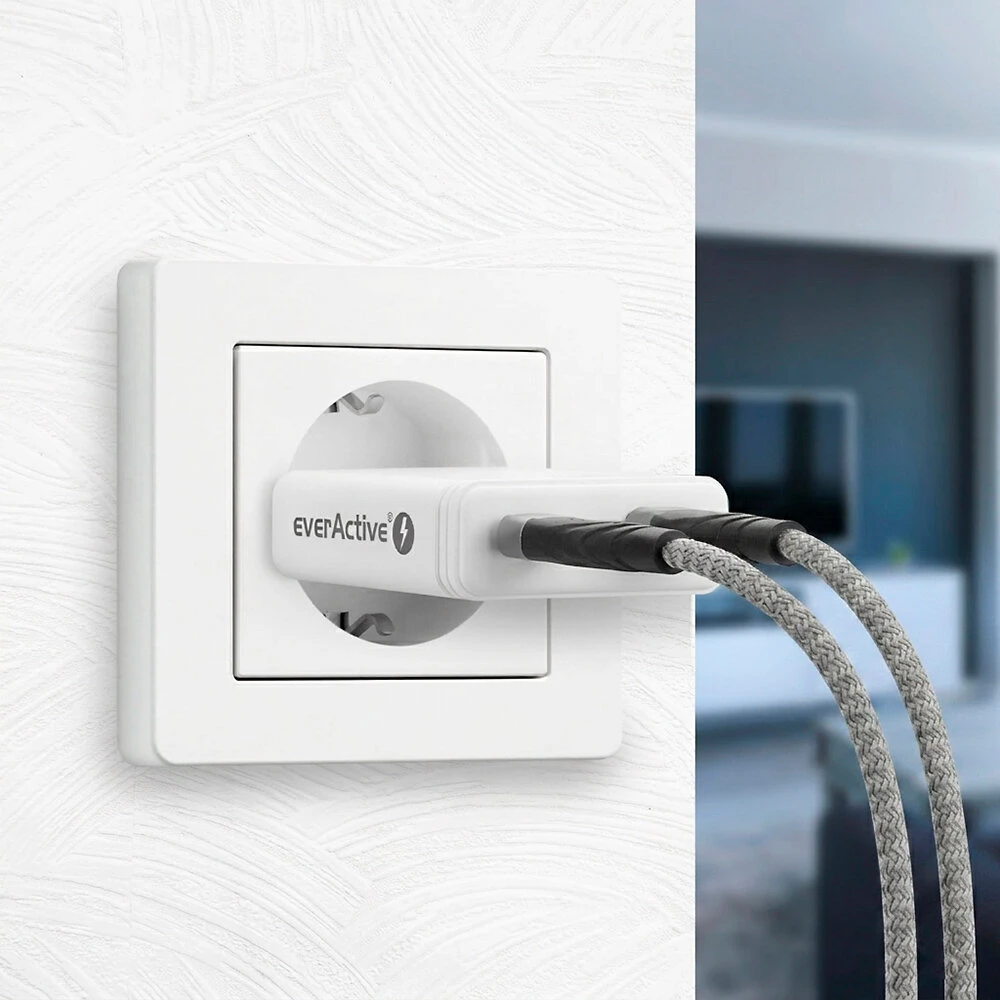 Įkroviklis - everActive SC-460Q 45W USB & USB-C Greitas Įkroviklis, Balta