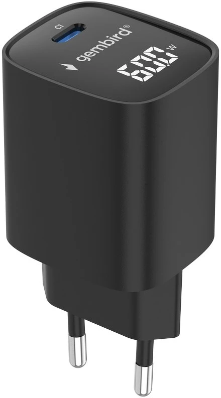 Gembird TA-UC-1C-PD60LCD-01-BK 60W USB Type-C fast charger, LCD, juodas
