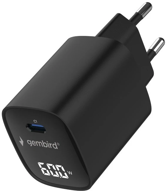 Gembird TA-UC-1C-PD60LCD-01-BK 60W USB Type-C fast charger, LCD, juodas