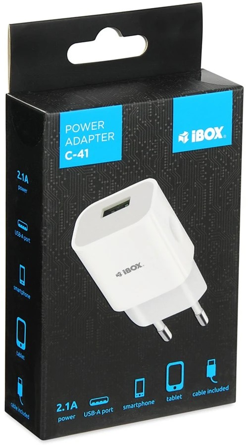 Maitinimo pakrovėjas iBOX C-41 USB 2A, 1 USB prievadas, microUSB laidas, Baltas