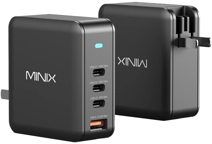 „Minix P165 GaN“ sieninis įkroviklis su 3 USB-C ir 1 USB-A prievadais