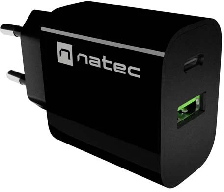 WALL CHARGER NATEC RIBERA 1X USB-A + 1X USB-C 20W Juodas