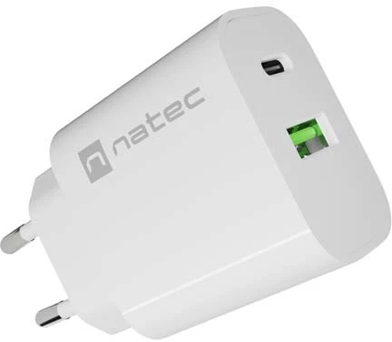 SIENINIS ĮKROVIKLIS NATEC RIBERA 1X USB-A + 1X USB-C 20W Baltas