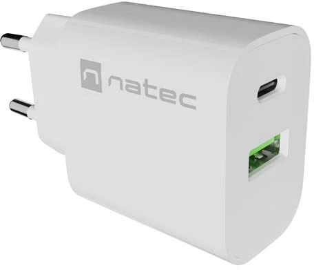 SIENINIS ĮKROVIKLIS NATEC RIBERA 1X USB-A + 1X USB-C 20W Baltas