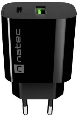 WALL CHARGER NATEC RIBERA 1X USB-A + 1X USB-C 20W Juodas