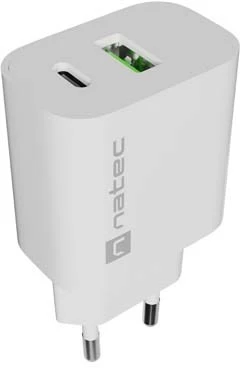 SIENINIS ĮKROVIKLIS NATEC RIBERA 1X USB-A + 1X USB-C 20W Baltas