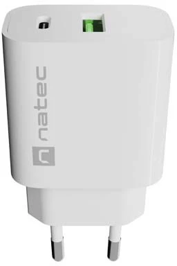 SIENINIS ĮKROVIKLIS NATEC RIBERA 1X USB-A + 1X USB-C 20W Baltas