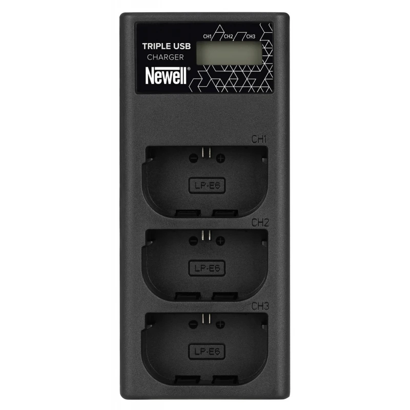 Įkroviklis - Newell CD-USB-C Trijų Kanalų Įkroviklis Canon LP-E6 Baterijoms USB-C, Micro USB, Juodas