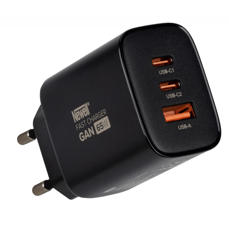 Įkroviklis - Newell GaN 65 W Įkroviklis Su 2 USB-C Prievadais Ir 1 USB-A Prievadu - Juodas
