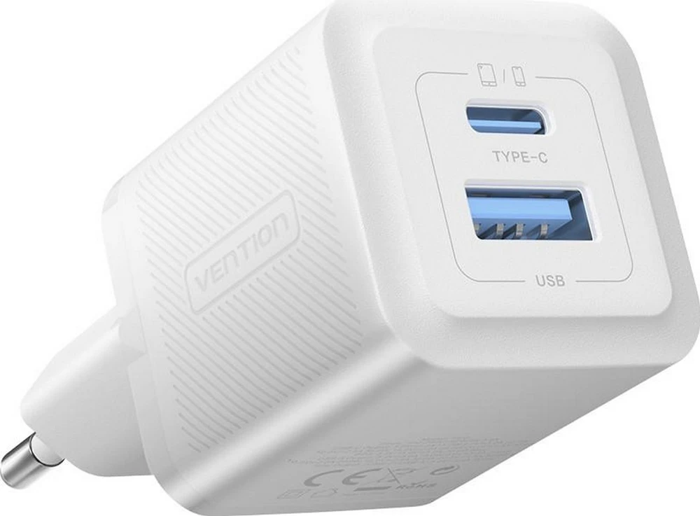 Vention Sieninis įkroviklis, ventiliacija, FEQW0-EU, USB-C + USB-A, 30W/30W, GaN (balta)