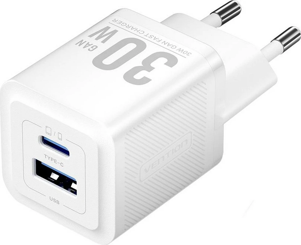 Vention Sieninis įkroviklis, ventiliacija, FEQW0-EU, USB-C + USB-A, 30W/30W, GaN (balta)