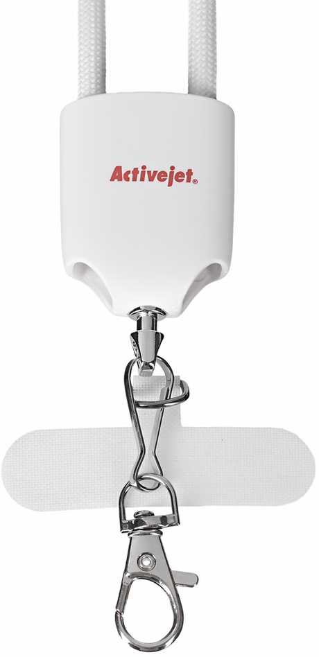Activejet virvelė su 3 viename įkrovimo laidu, baltas. Galuose įvairios jungtys: USB-C, „Lightning“ adapteris, USB-A