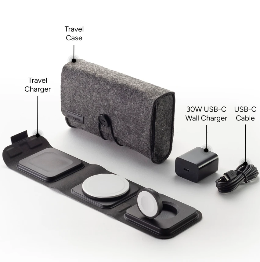 mophie-3in1 travel charger MagSafe su adapteriu EU Juodas