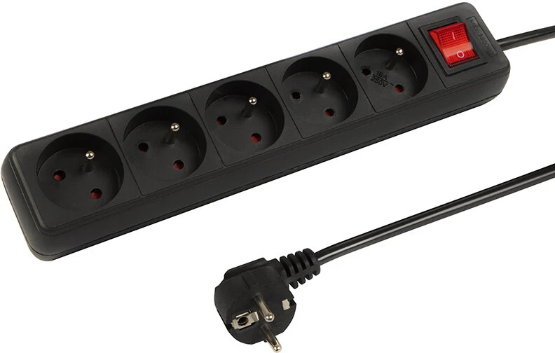 Blow PR-570WSP prailgintuvas, 5 lizdų su įžeminimu + jungikliu, 10 m, juodas (3x1.5 mm)