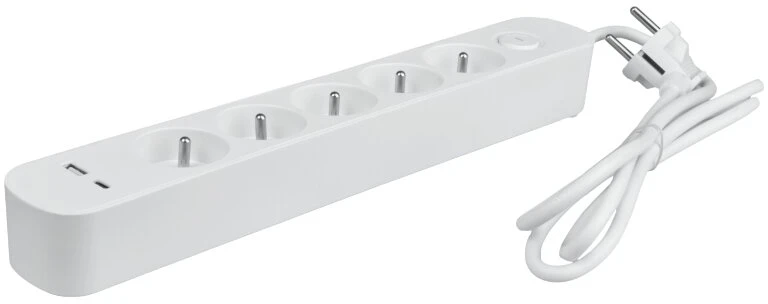 Ilgintuvas - DPM 5 Lizdų Su USB-A Ir USB-C, 1,5 M, Baltas