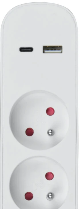 Ilgintuvas - DPM 5 Lizdų Su USB-A Ir USB-C, 1,5 M, Baltas