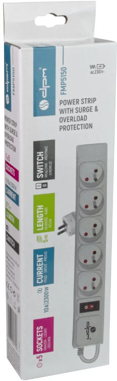 Ilgintuvas - DPM FMP5150 5 Lizdų 5 m Apsauga Nuo Viršįtampių Balta
