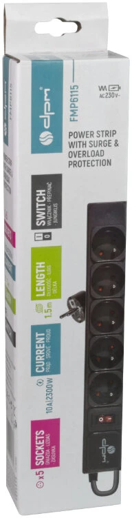 Ilgintuvas - DPM FMP6115 5 Lizdų 1.5 m, Juoda