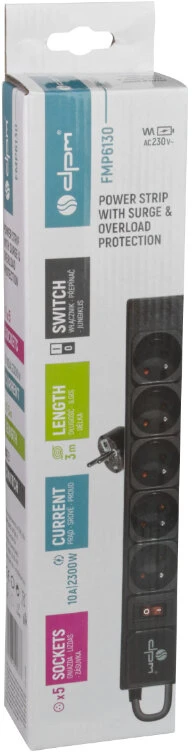 Ilgintuvas - DPM FMP6130, 5 Lizdai, 3 m, Juoda
