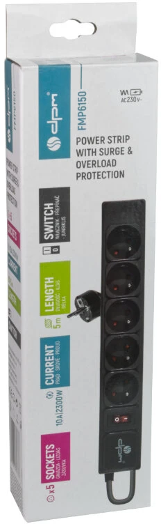 Ilgintuvas - DPM FMP6150 5 Lizdų 5 m Juoda