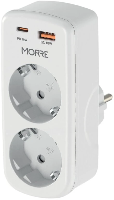 Morre MAITINIMO ADAPTERIS 4-in-1, 2 LIZDAI, USB-C 20W PD, USB-A 18W QC