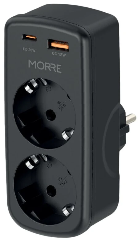 Morre MAITINIMO ADAPTERIS 4-in-1, 2 LIZDAI, USB-C 20W PD, USB-A 18W QC